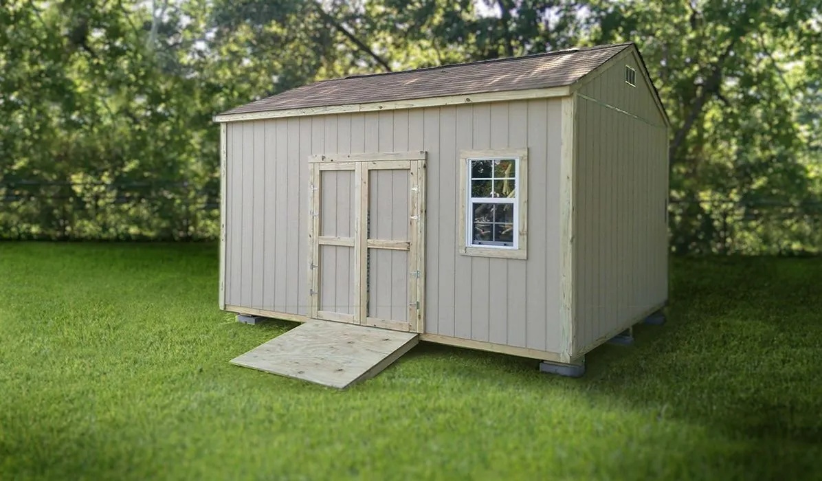 White shed with trim